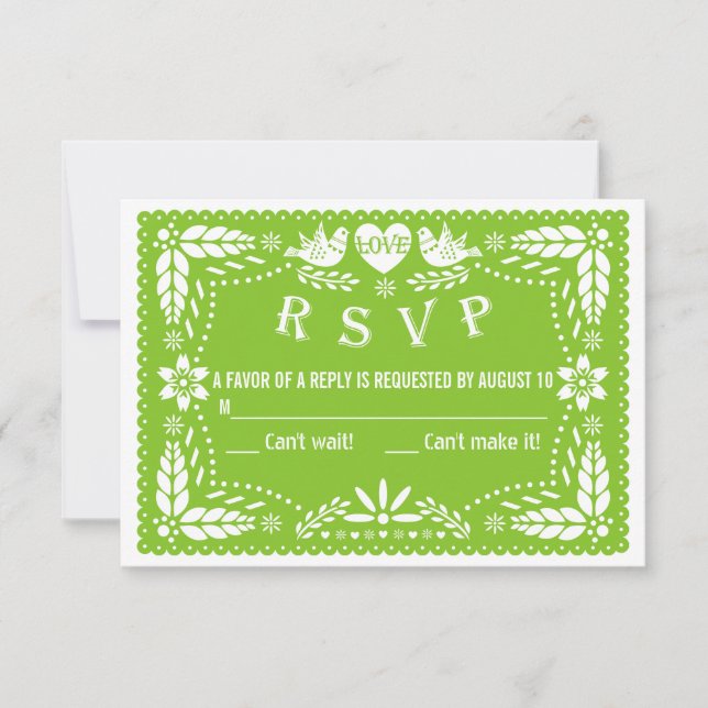 Papel picado inséparables mariage vert réponse RSV (Devant)