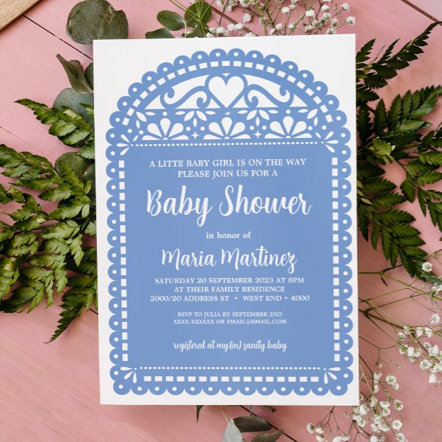 Papel Picado Inspiré Baby shower Bleu Invitation (Créateur téléchargé)