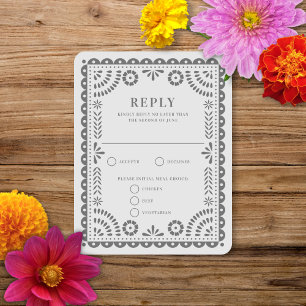Papel Picado Light Grey Wedding Reply RSVP Card