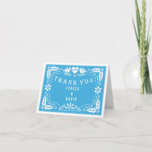 Papel picado love birds blue wedding Thank You