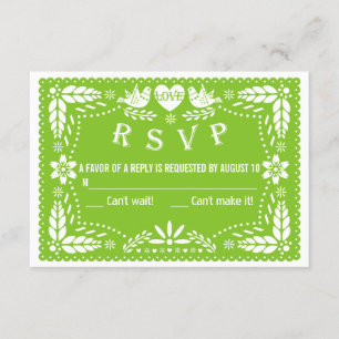 Papel picado love birds green wedding RSVP reply