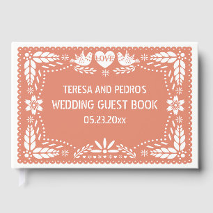 Papel picado love birds peach wedding guest book