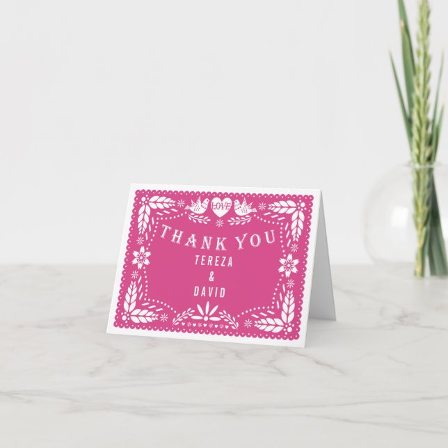 Papel picado love birds pink wedding Thank You (Front)