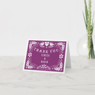 Papel picado love birds purple wedding Thank You