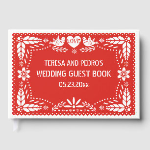 Papel picado love birds red wedding guest book