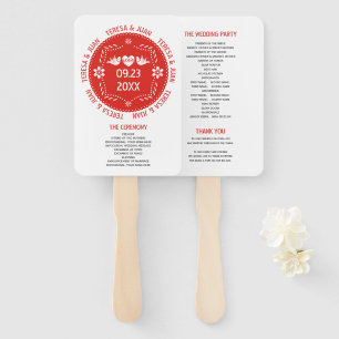 Papel picado love birds red wedding program hand fan