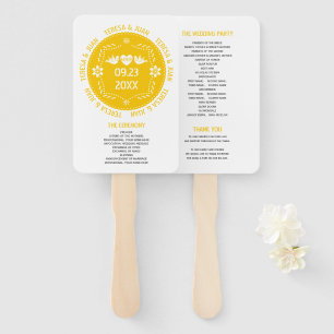 Papel picado love birds yellow wedding program hand fan