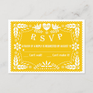 Papel picado love birds yellow wedding RSVP reply Card