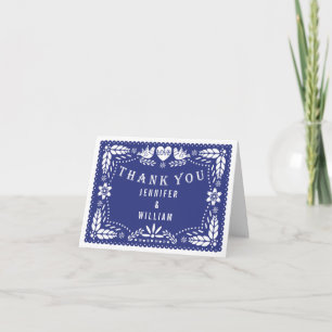 Papel picado lovebirds dark blue wedding Thank You