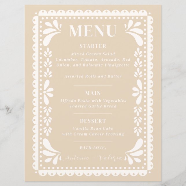Papel Picado Menu Mariage Thème mexicain moderne (Devant)