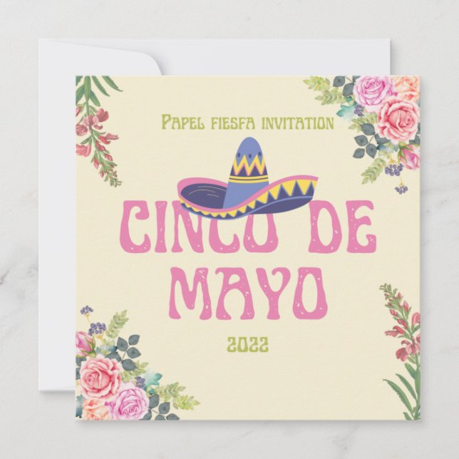 Papel Picado Mexican Botanical Florals Fiesta  Invitation (Front)