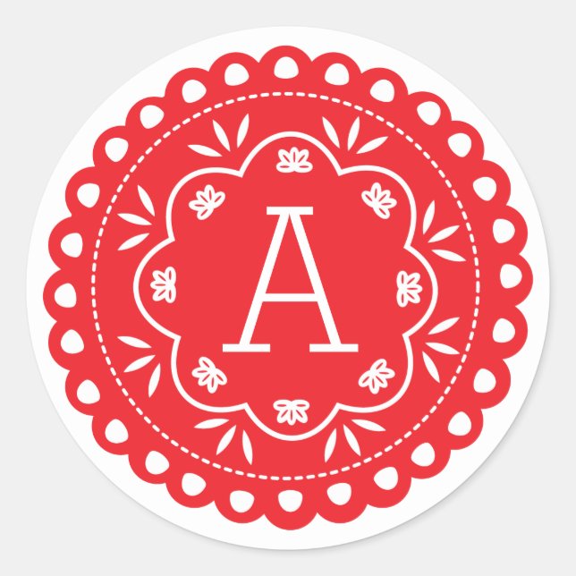 Papel Picado Monogram Stickers - Red (Front)