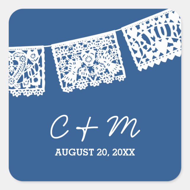 Papel Picado Navy Blue | Wedding Favour Sticker (Front)