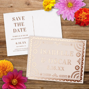 Papel Picado Neutral Foil Wedding Save The Date Holiday Postcard