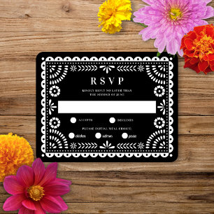 Papel Picado noir   Carte RSVP de réponse Mariage