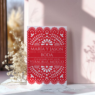 Papel Picado Red Folk Art Boda Spanish Wedding Invitation