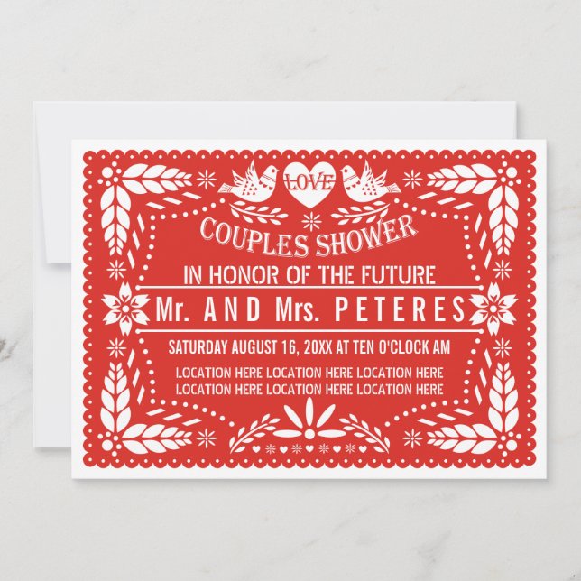 Papel picado red wedding couples shower invitation (Front)