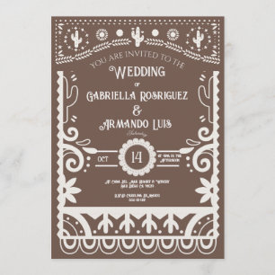 Papel Picado Rustic Brown & White Wedding  Invitation