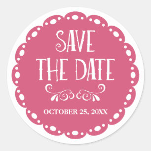 Papel Picado Save the Date Orange Fiesta Wedding Classic Round Sticker