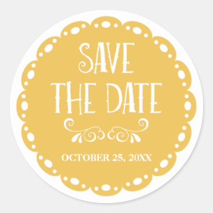Papel Picado Save the Date Yellow Fiesta Wedding Classic Round Sticker