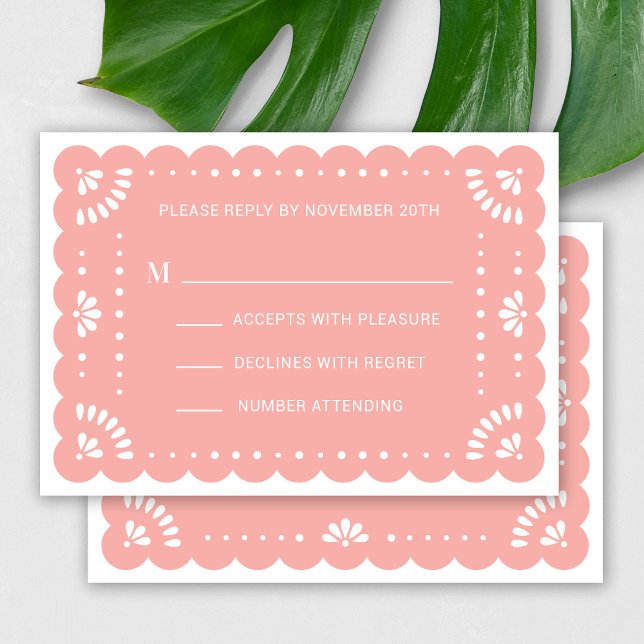 Papel Picado Style Mexican RSVP Card (Modern Papel Picado RSVP Card In Blush)