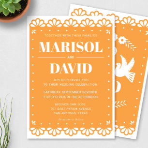 Papel Picado Style Wedding Invitation With Doves