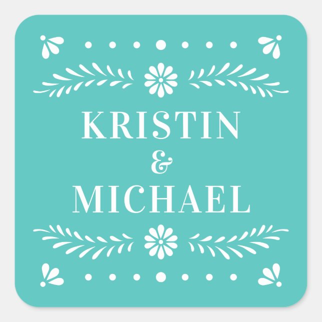 Papel Picado Style Wedding Sticker (Front)