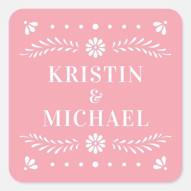 Papel Picado Style Wedding Sticker (Front)