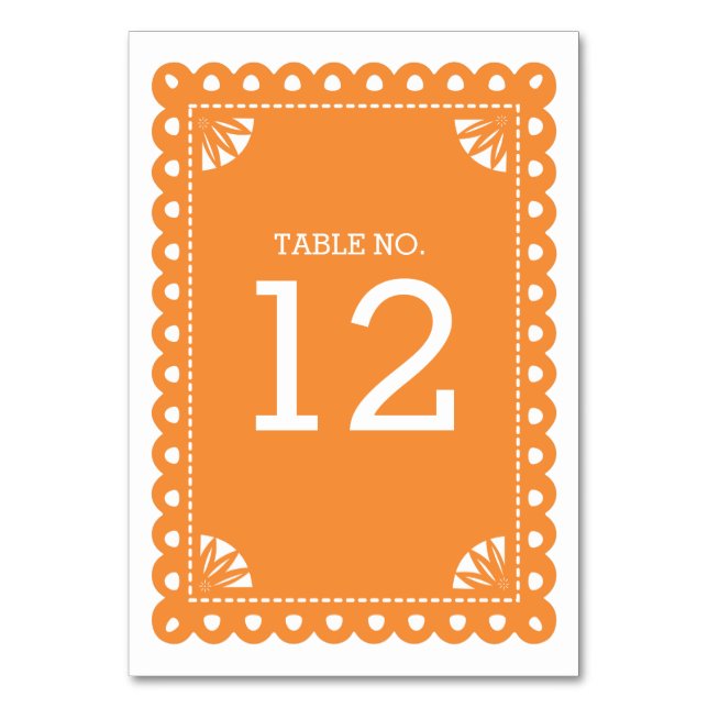Papel Picado Table Number - Orange (Front)