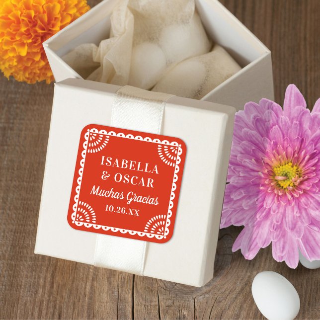 Papel Picado Warm Red Wedding Favour Sticker (Creator Uploaded)