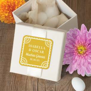 Papel Picado Warm Yellow Wedding Favour Sticker