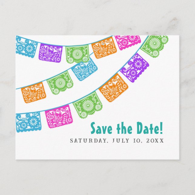 Papel Picado Wedding Save the Date postcard (Front)
