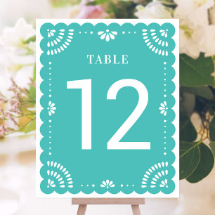 Papel Picado Wedding Table Number, Turquoise