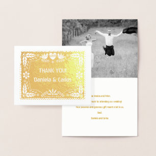 Papel picado wedding Thank you photo gold Foil Card