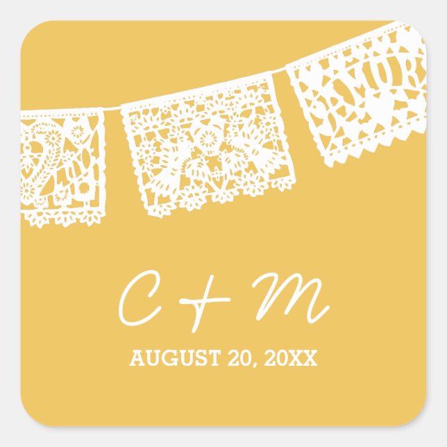 Papel Picado Yellow | Wedding Favour Sticker (Front)