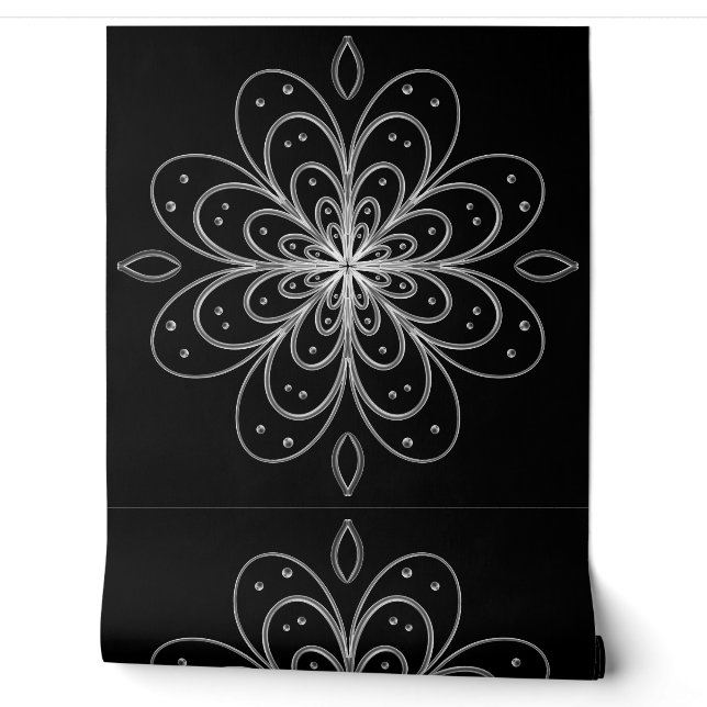Papel Pintado Metallic flower tile abstract silver Wallpaper (Unrolling)