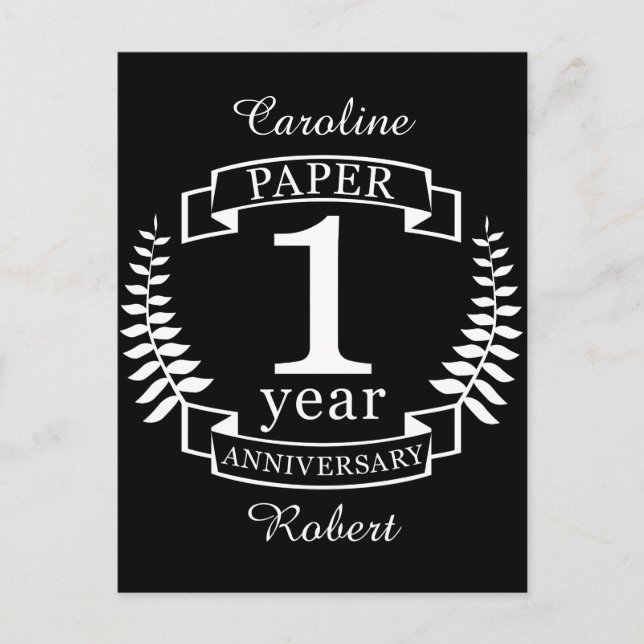 Paper 1st wedding anniversary 1 year postcard (Front)