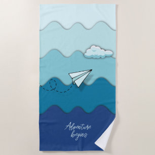 Paper airplane Adventure begins Sport, Active, Beach Towel