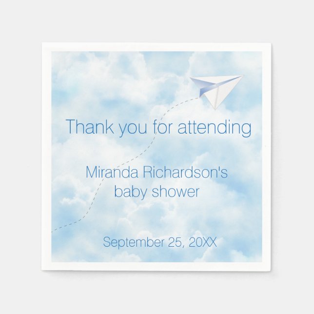 Paper Airplane Baby Shower Design Napkin (Front)