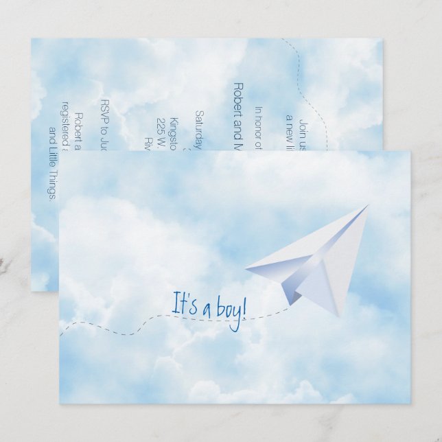 Paper Airplane Baby Shower Invitation (Front/Back)
