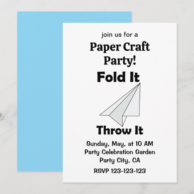 Paper Airplane Fold It Throw It Paper Craft Party Invitation (Front/Back)