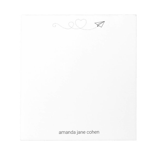 Paper Airplane Heart Simple Stationery Notepad (Front)