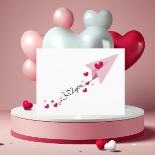 Paper Airplane Hearts Love You Valentine's Day Postcard
