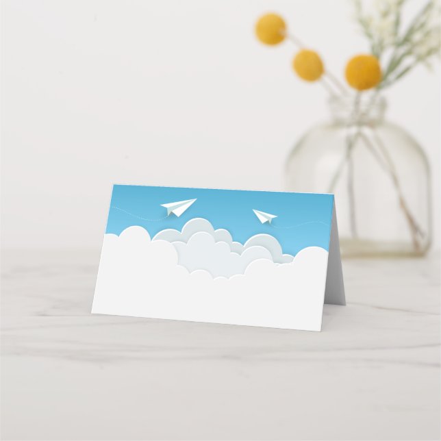 Paper Airplane in the Clouds Place Card (Front)