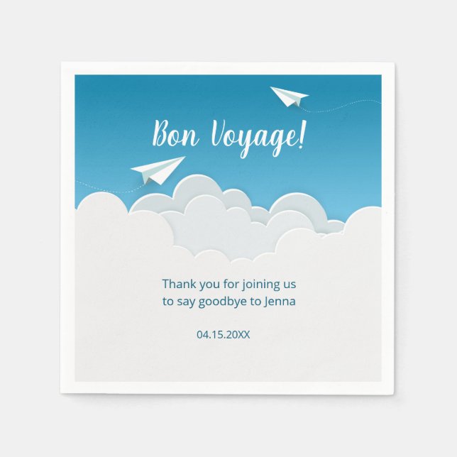 Paper Airplane in the Sky Going Away Party Napkin (Front)