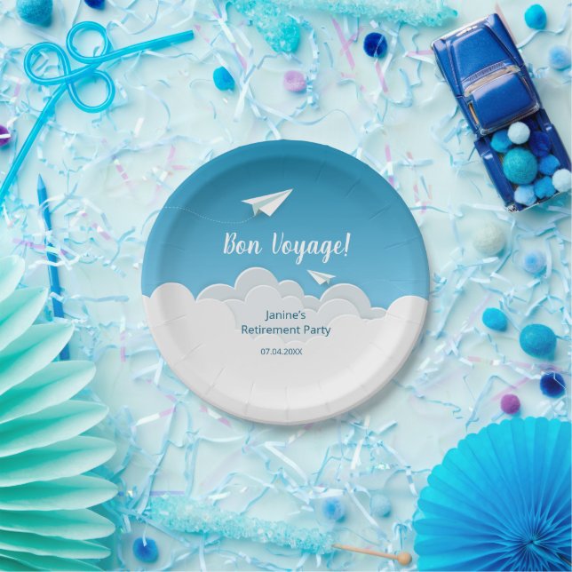 Paper Airplane in the Sky Going Away Party Paper Plate (Party)