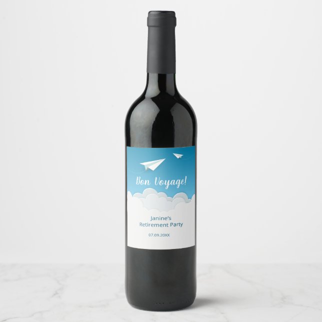 Paper Airplane in the Sky Going Away Party Wine Label (Front)