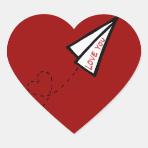 Paper Airplane Love Letter Heart Shaped Sticker