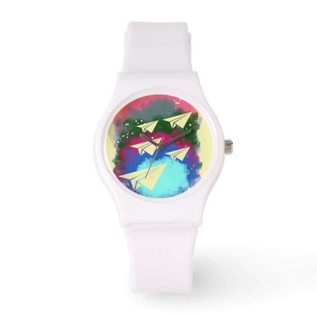 Paper airplanes and colored smoke T-Shirt Watch (Front)