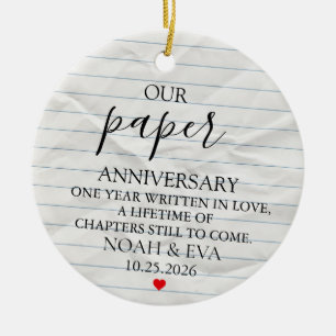 Paper Anniversary Ornament, Paper Anniversary gift Ceramic Ornament